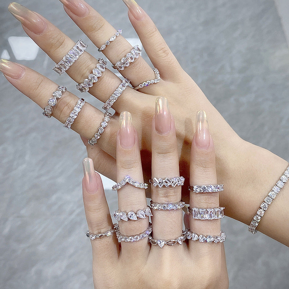 S925 Sterling Silver Zircon Row Diamond Ring